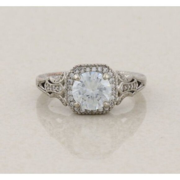 Sterling Silver Cubic Zirconia Halo Antique Style Ring Size 6 3/4 - Picture 1 of 7